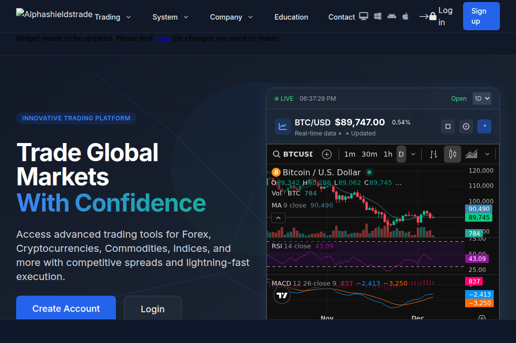 Screenshot of alphashieldstrade.com