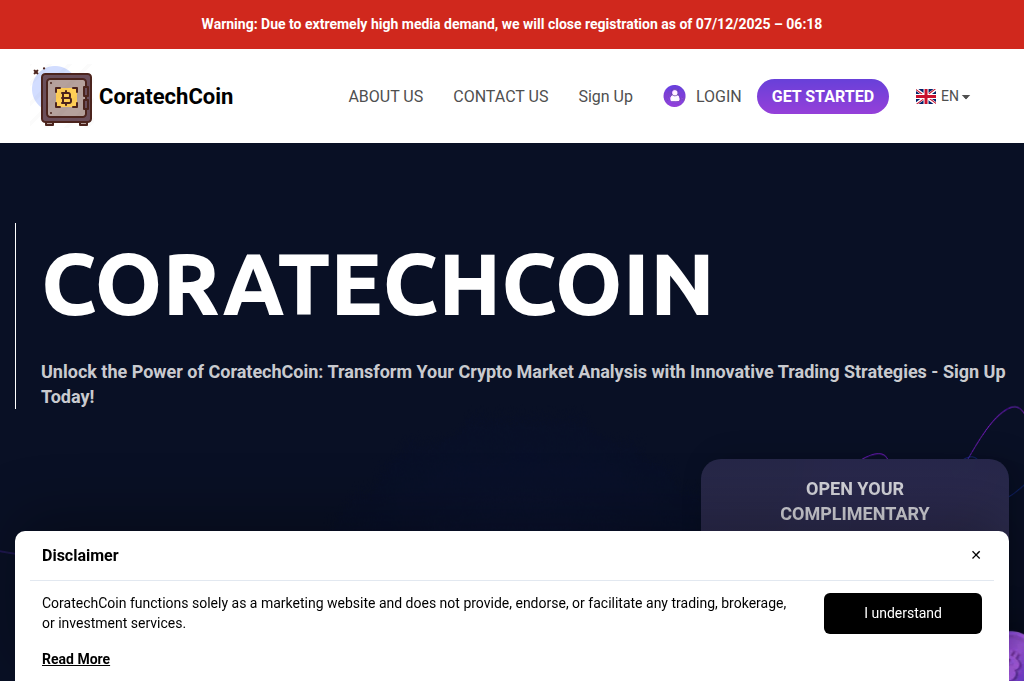 Screenshot of coratechcoin-engine.com