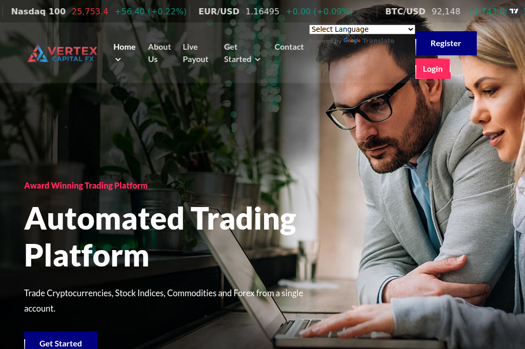 Screenshot of vertexcapitalfxpro.com