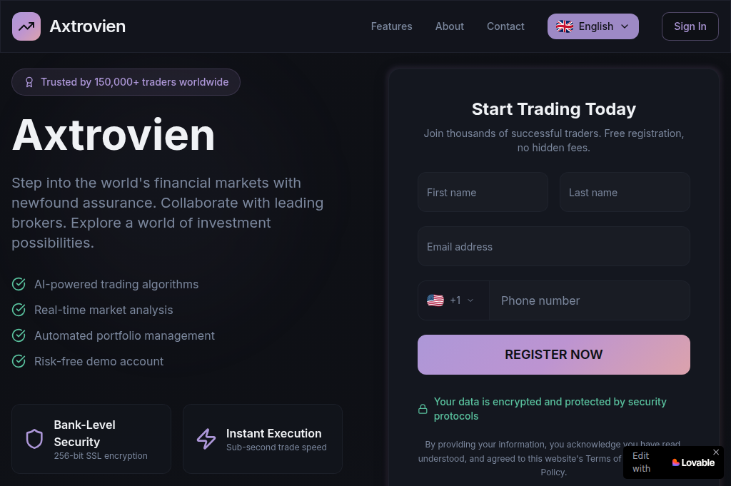 Screenshot of axtrovien-trade.com