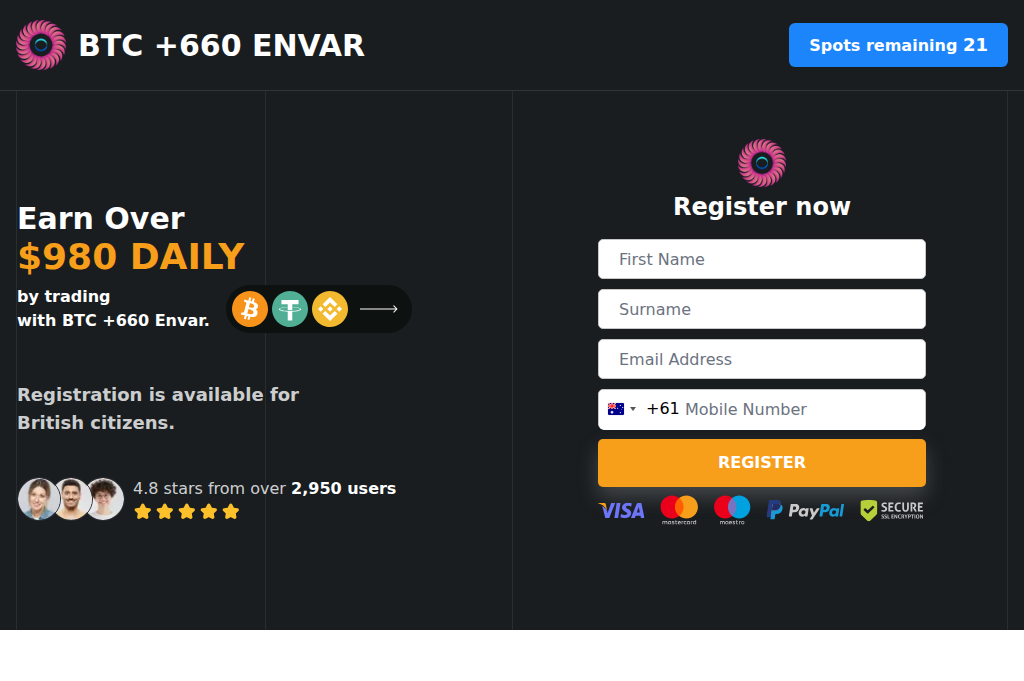 Screenshot of btcenvar.com