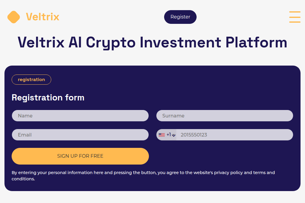 Screenshot of veltrixai-trading.com