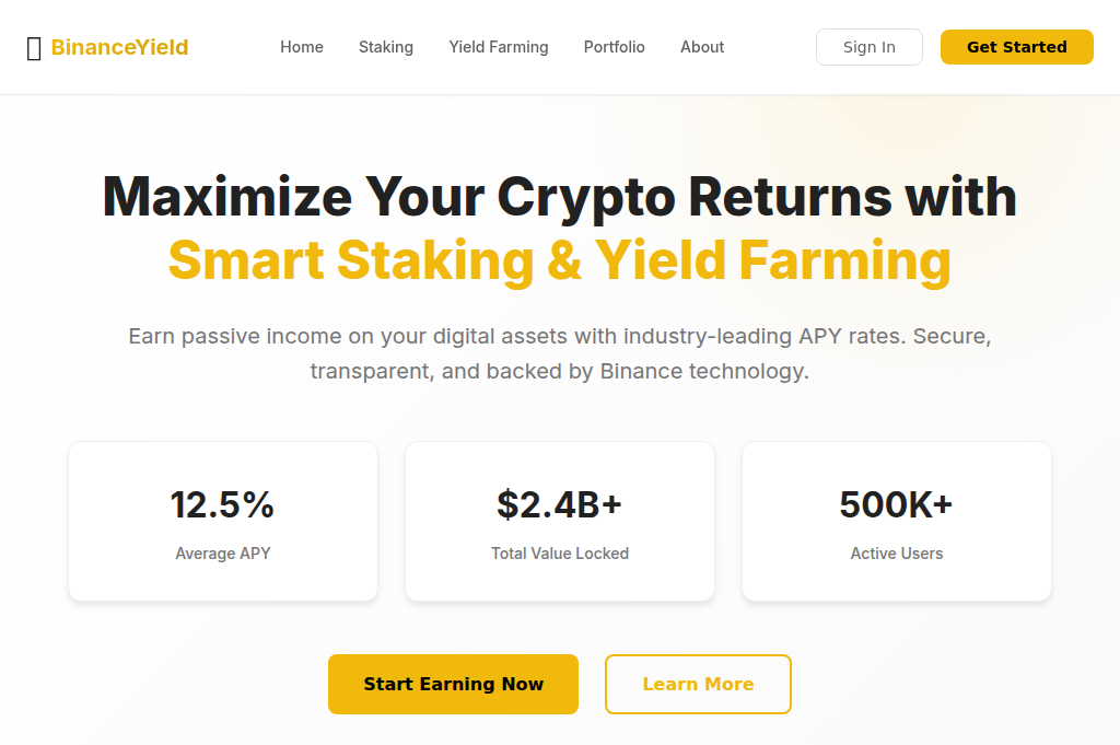 Screenshot of binanceyield.com