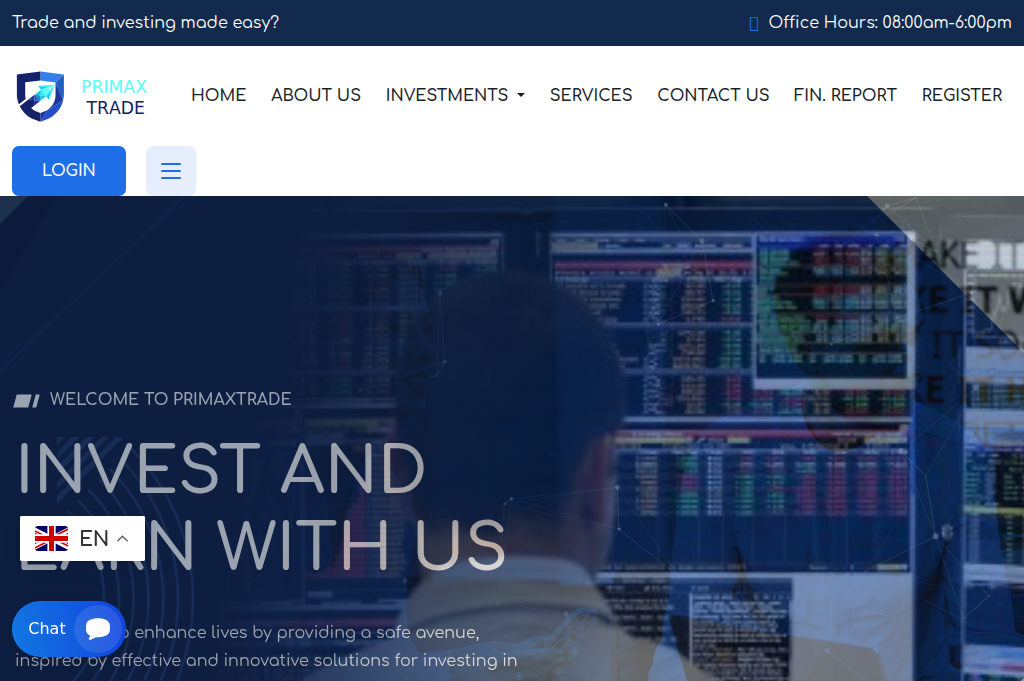 Screenshot of primaxtrade.org