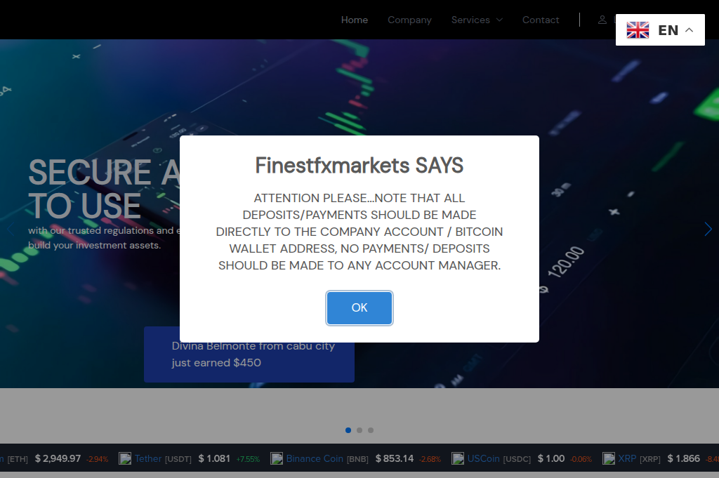 Screenshot of finestfxmarkets.com