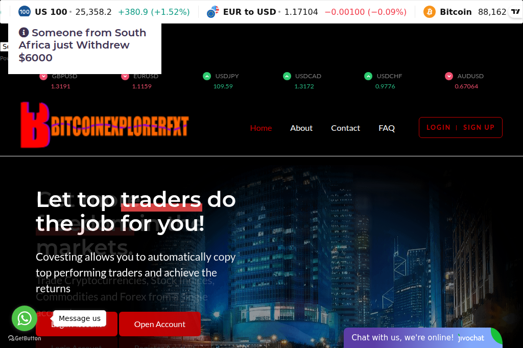 Screenshot of bitcoinexplorerfx.live