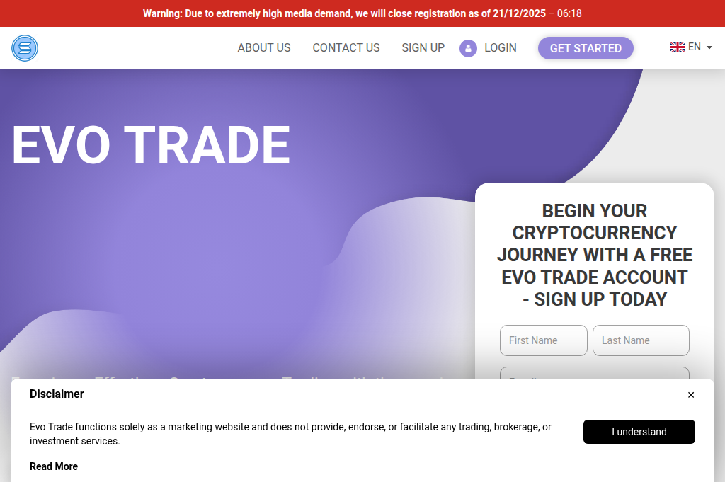 Screenshot of evo-trade.com