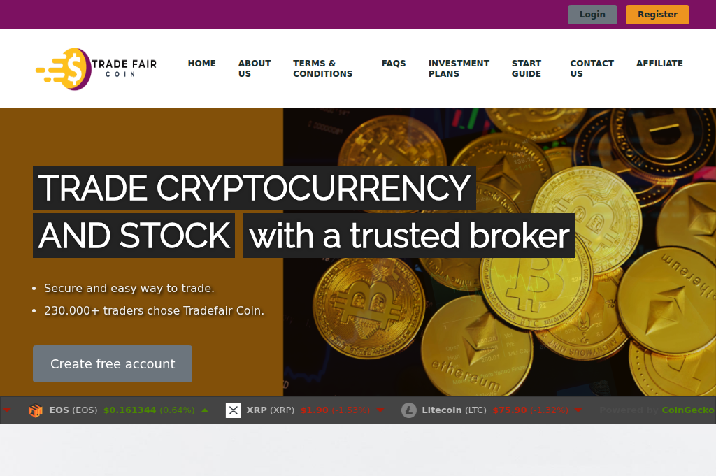 Screenshot of tradefaircoin.com