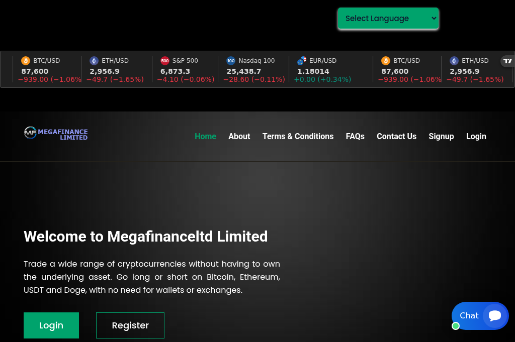 Screenshot of megafinance-ltd.com