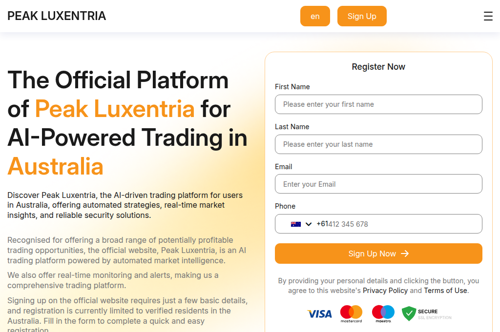 Screenshot of peak-luxentria.com