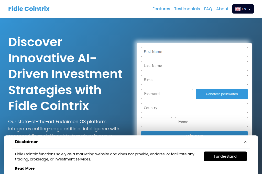 Screenshot of fidle-cointrixapp.com