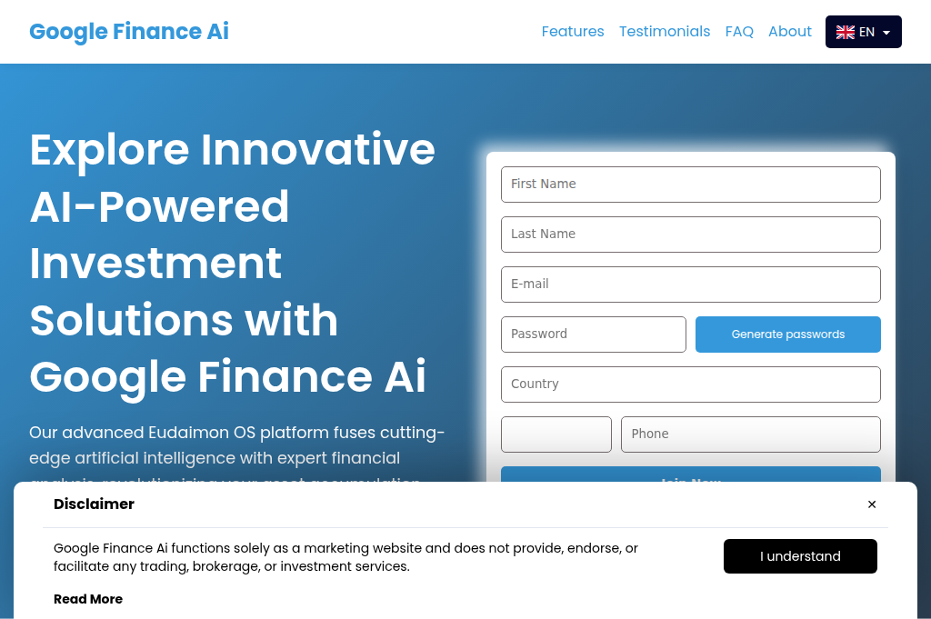 Screenshot of googlefinanceai-software.com