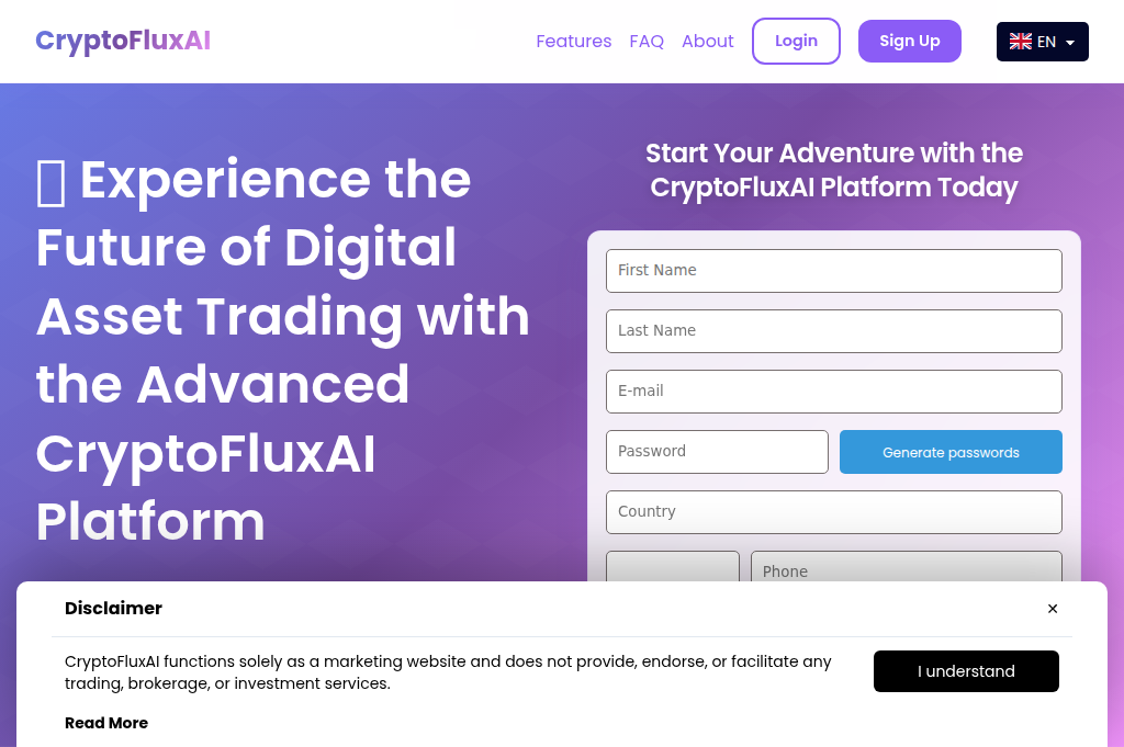 Screenshot of cryptofluxai-solution.com
