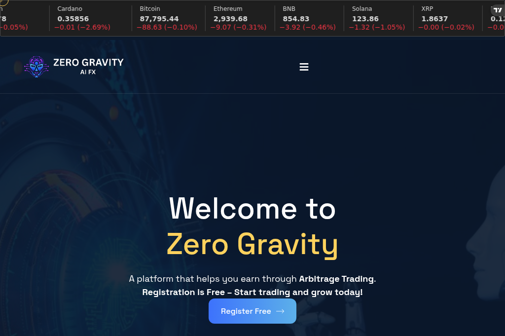 Screenshot of zerogravityai.live