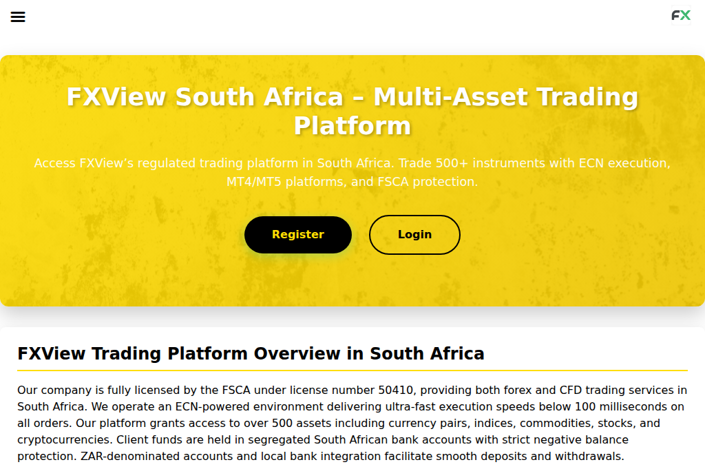 Screenshot of fxvtrading-za.com