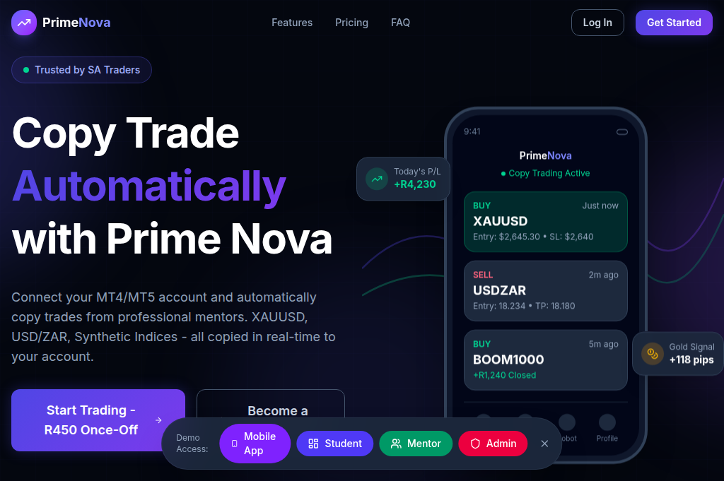 Screenshot of primenova.co.za