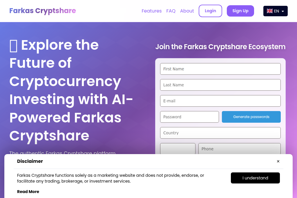 Screenshot of farkascryptshare-tech.com