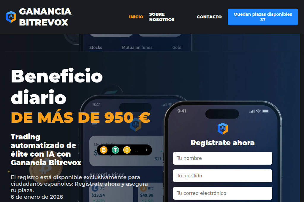Screenshot of gananciabitrevox.com
