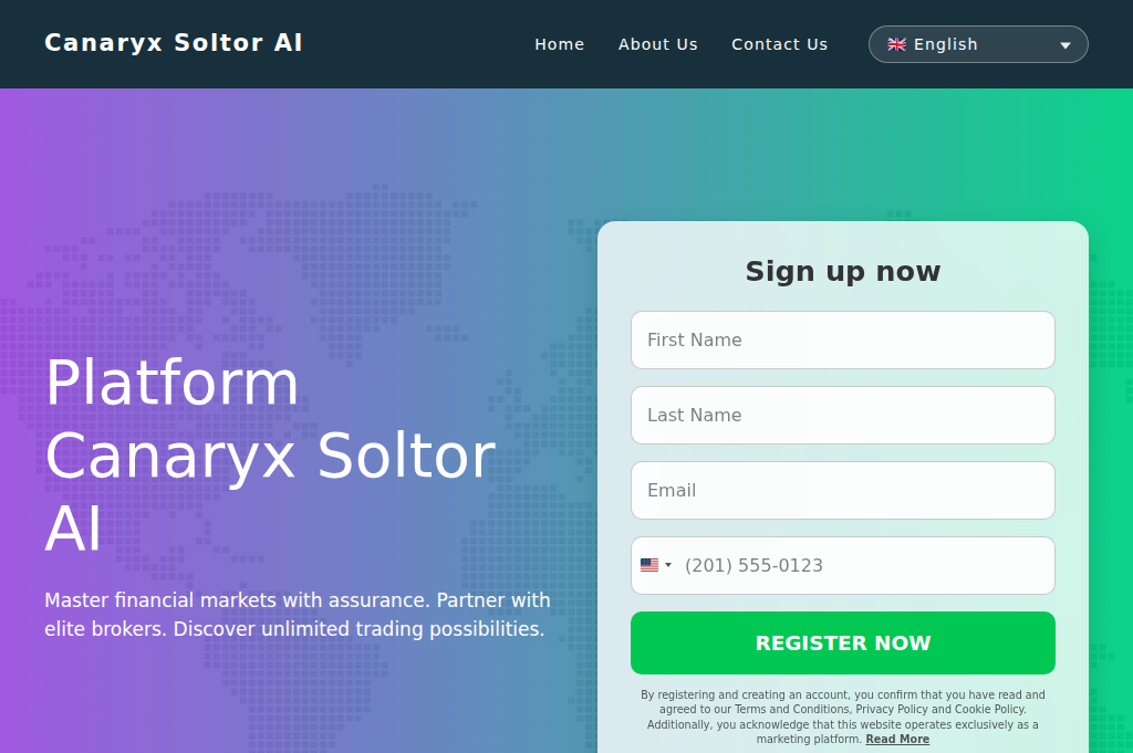 Screenshot of canaryxsoltor-ai.com