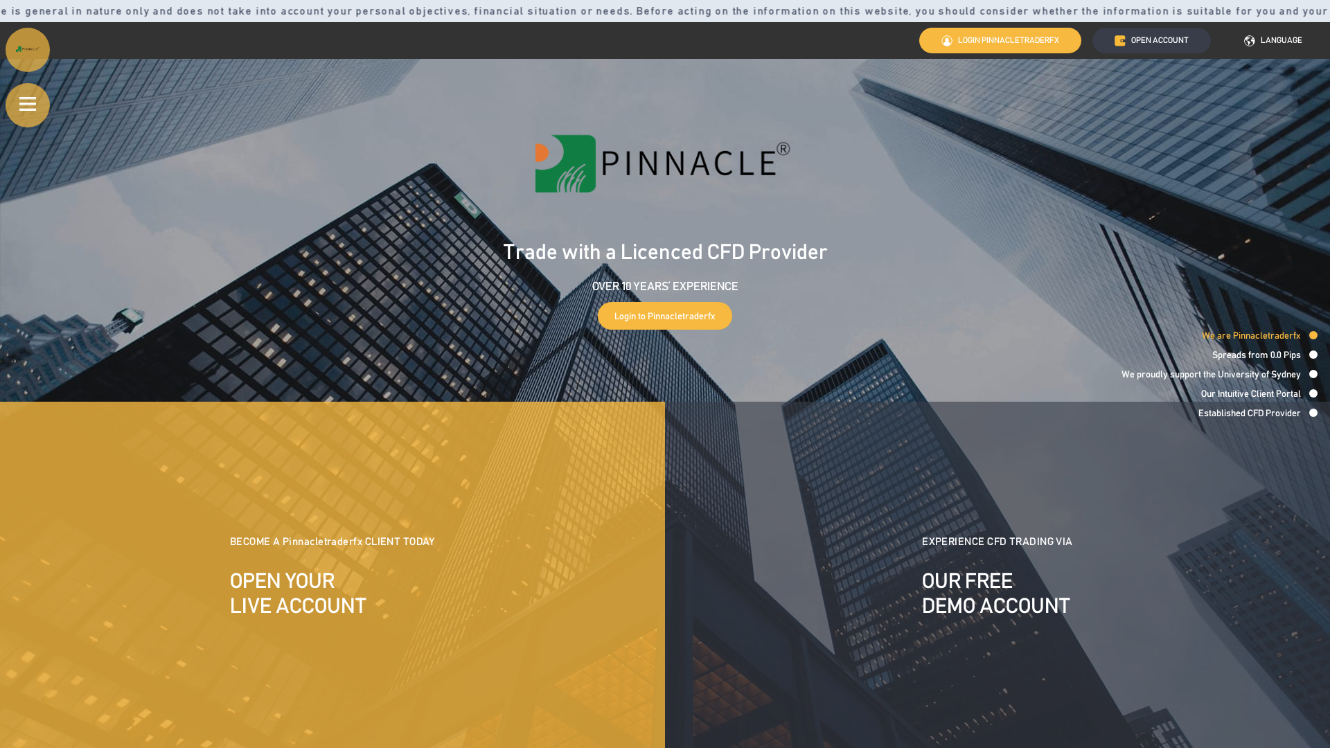 Screenshot of pinnacletradesvip.com