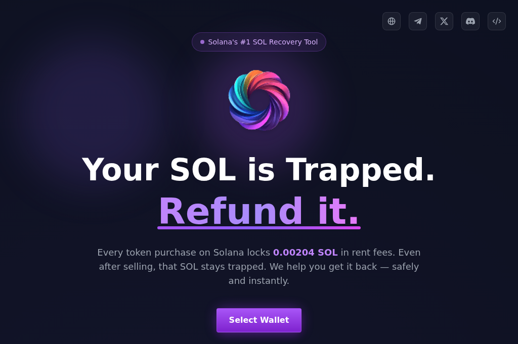 Screenshot of refundyoursolana.live