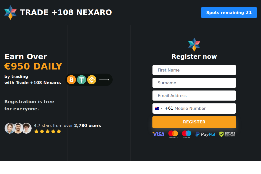Screenshot of tradenexaro.com