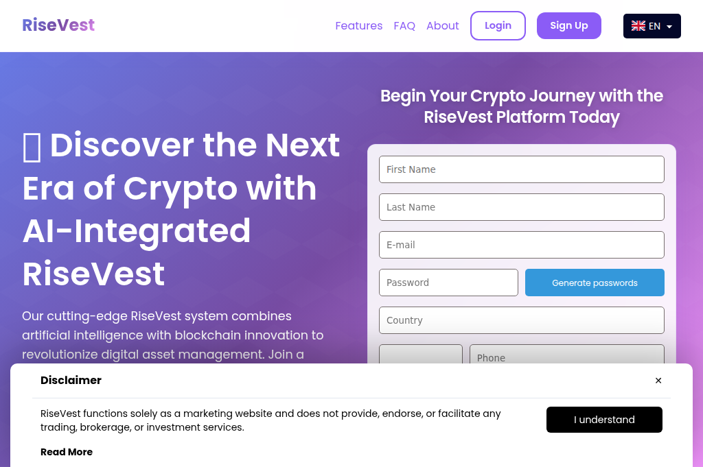 Screenshot of risevest-app.com