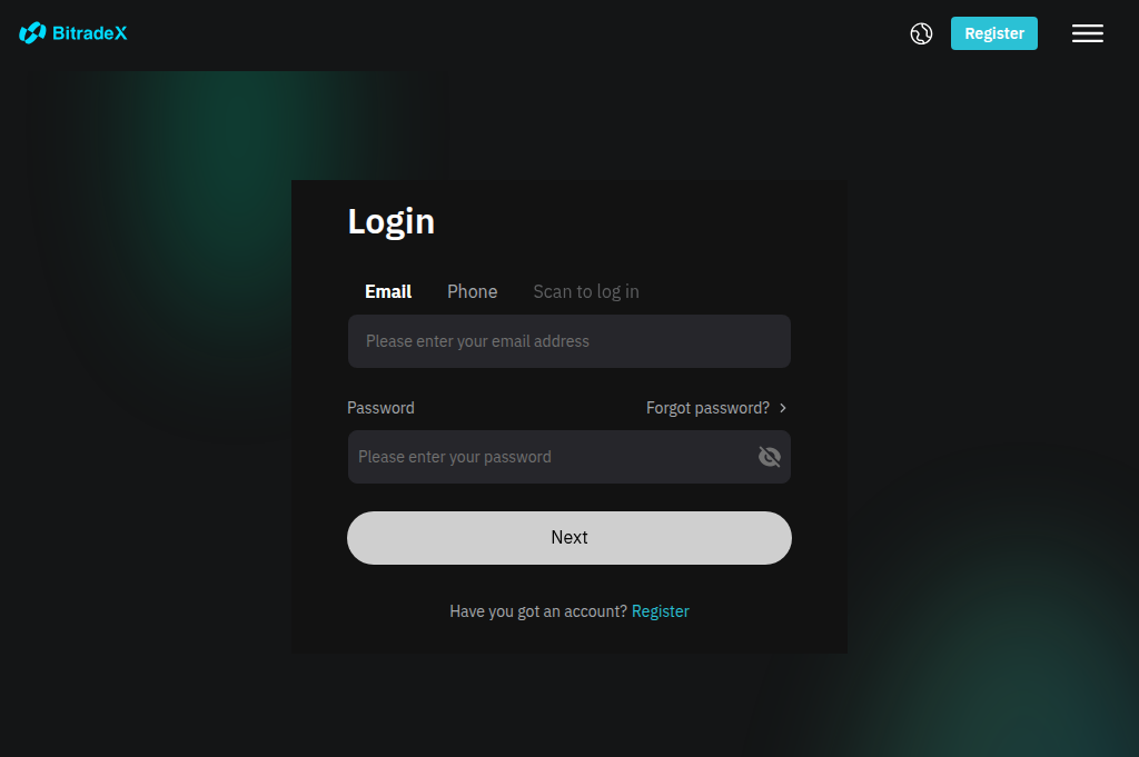 Screenshot of bitradex-login.at