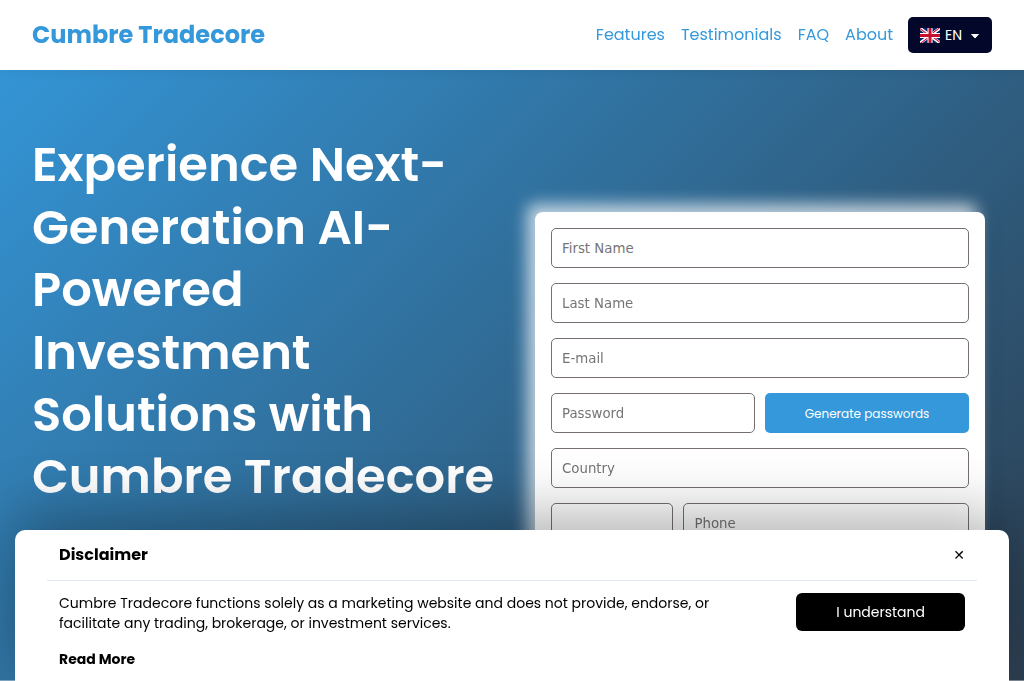 Screenshot of cumbre-tradecoresystem.com
