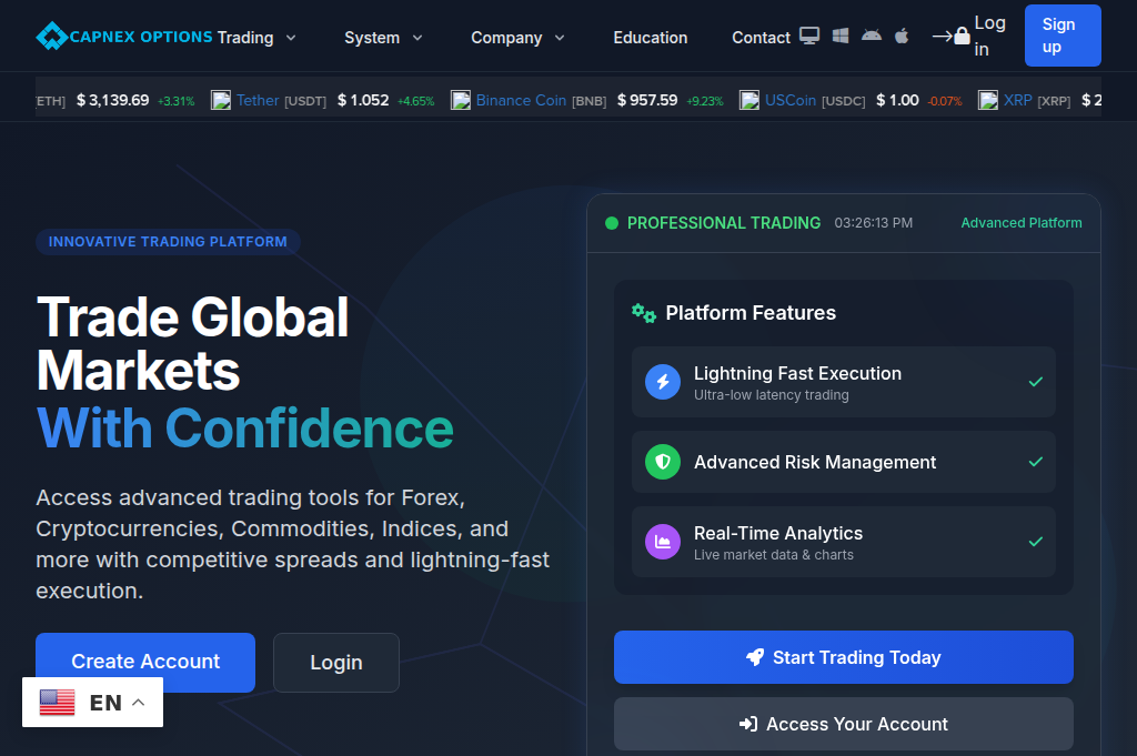 Screenshot of capnexoptions.com