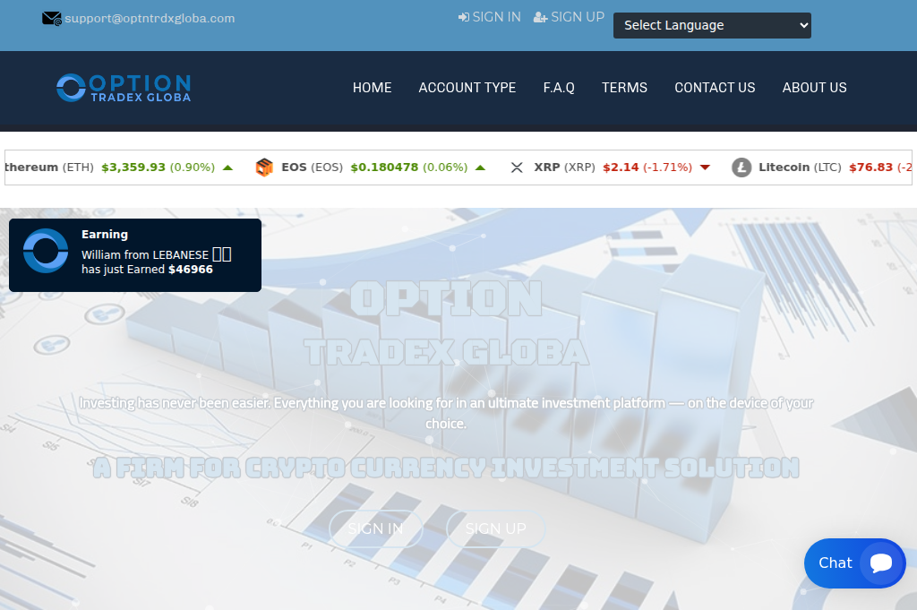 Screenshot of optntrdxgloba.com