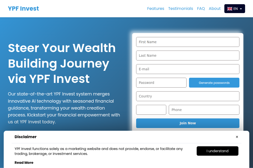 Screenshot of ypf-investsoft.com