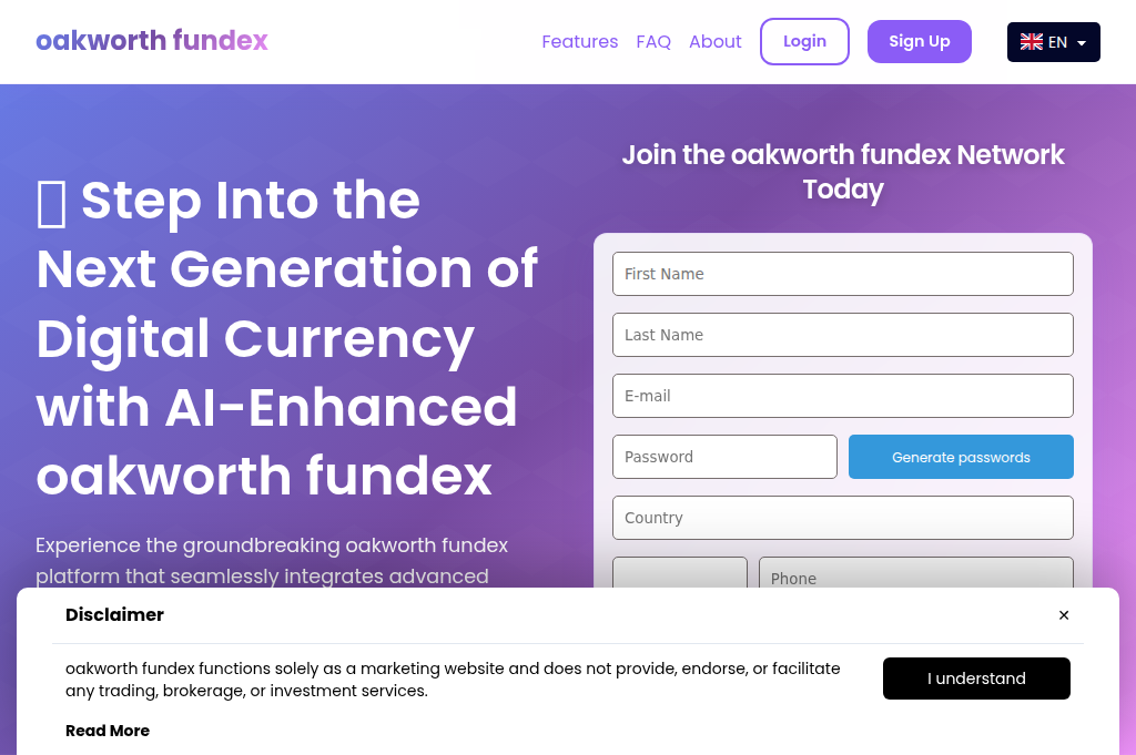 Screenshot of oakworthfundexplatform.com