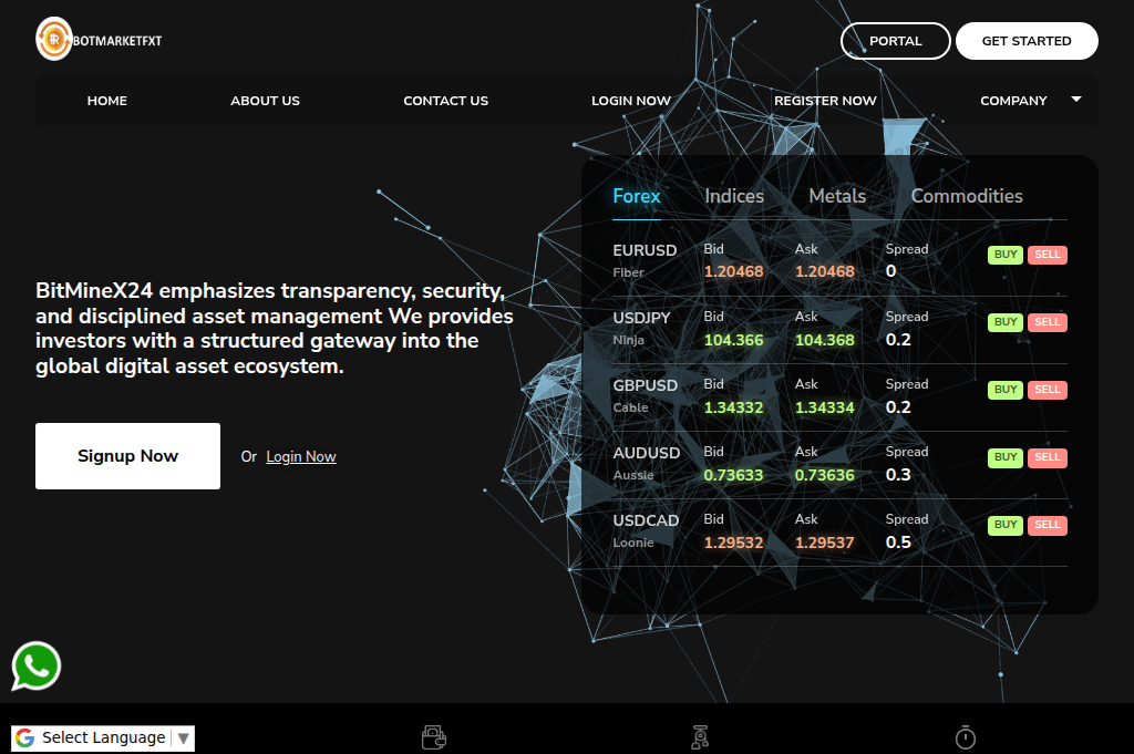 Screenshot of bitminex24digitalfinance.com
