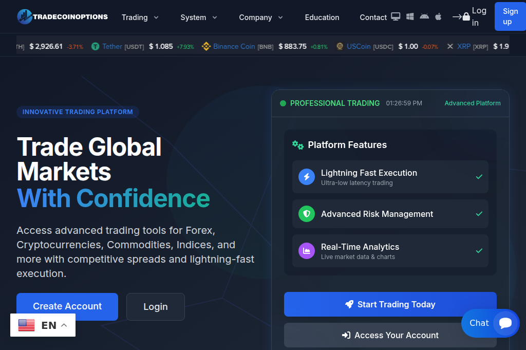 Screenshot of tradecoinoptions.com