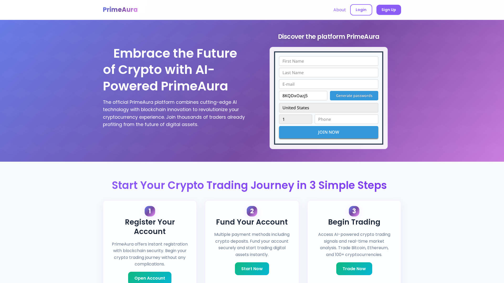 Screenshot of primeauraen.com