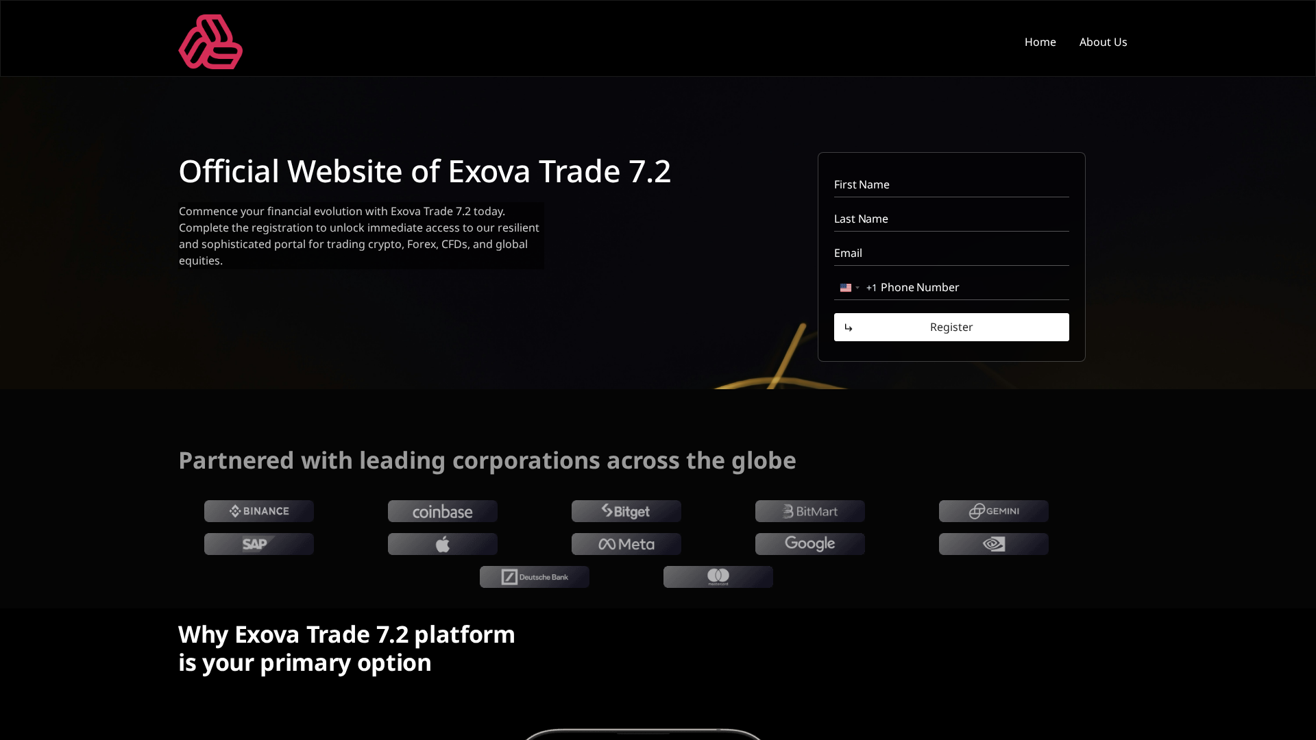 Screenshot of exova-trade72.com