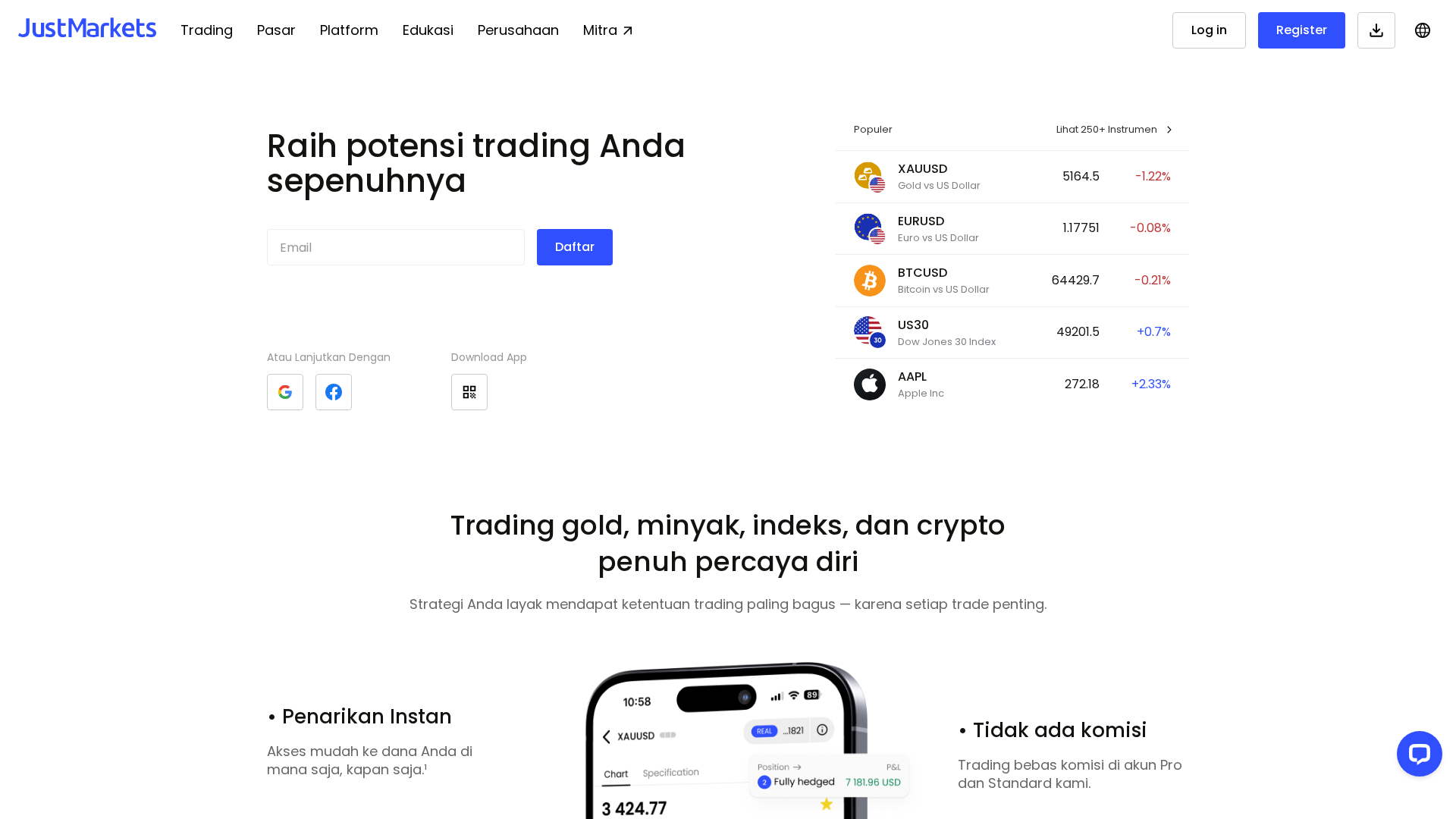 Screenshot of justmarketsindonesia.com