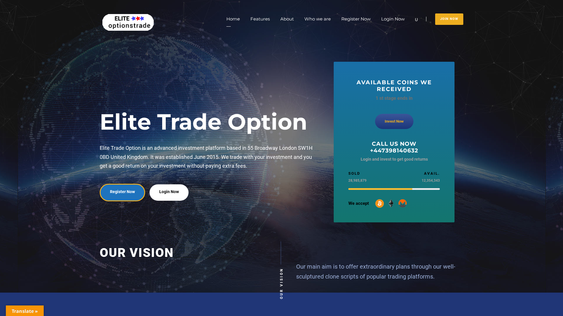 Screenshot of elitetradeoptions.com