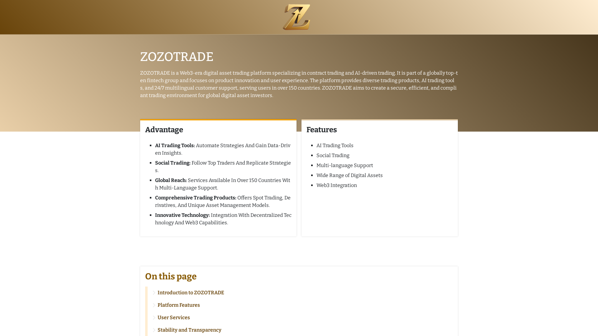 Screenshot of zozotrade.help