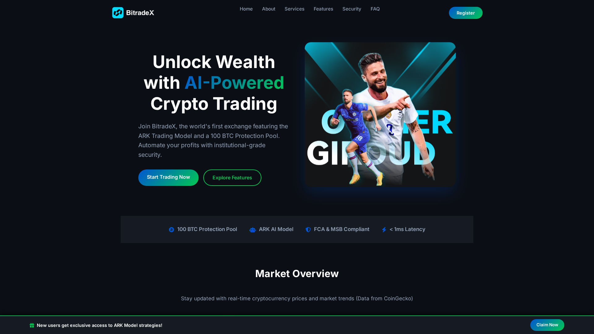 Screenshot of bitradex.exchange