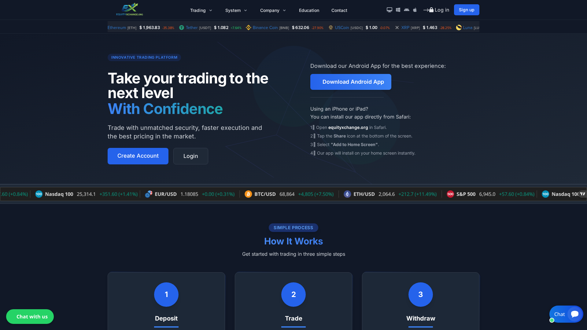 Screenshot of equityxchange.org