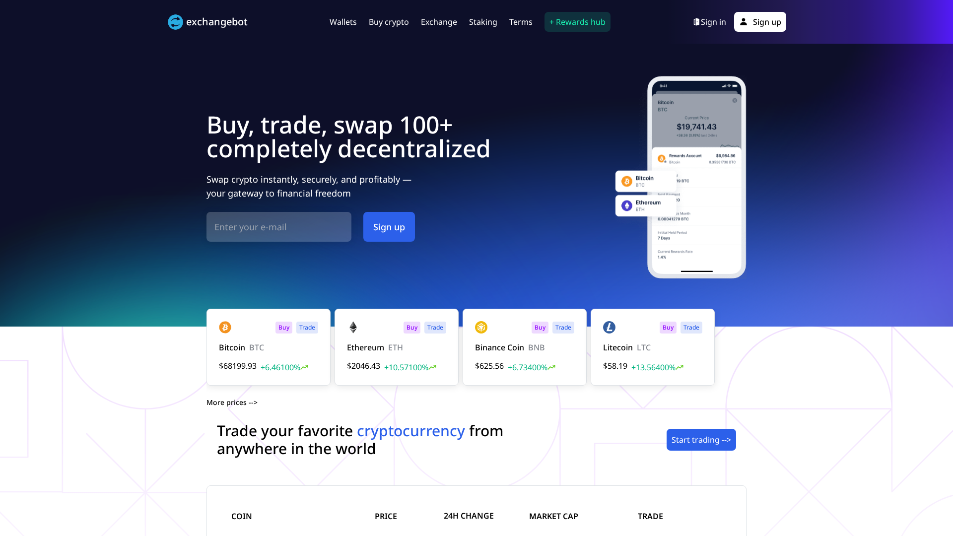 Screenshot of exchangebot.ltd