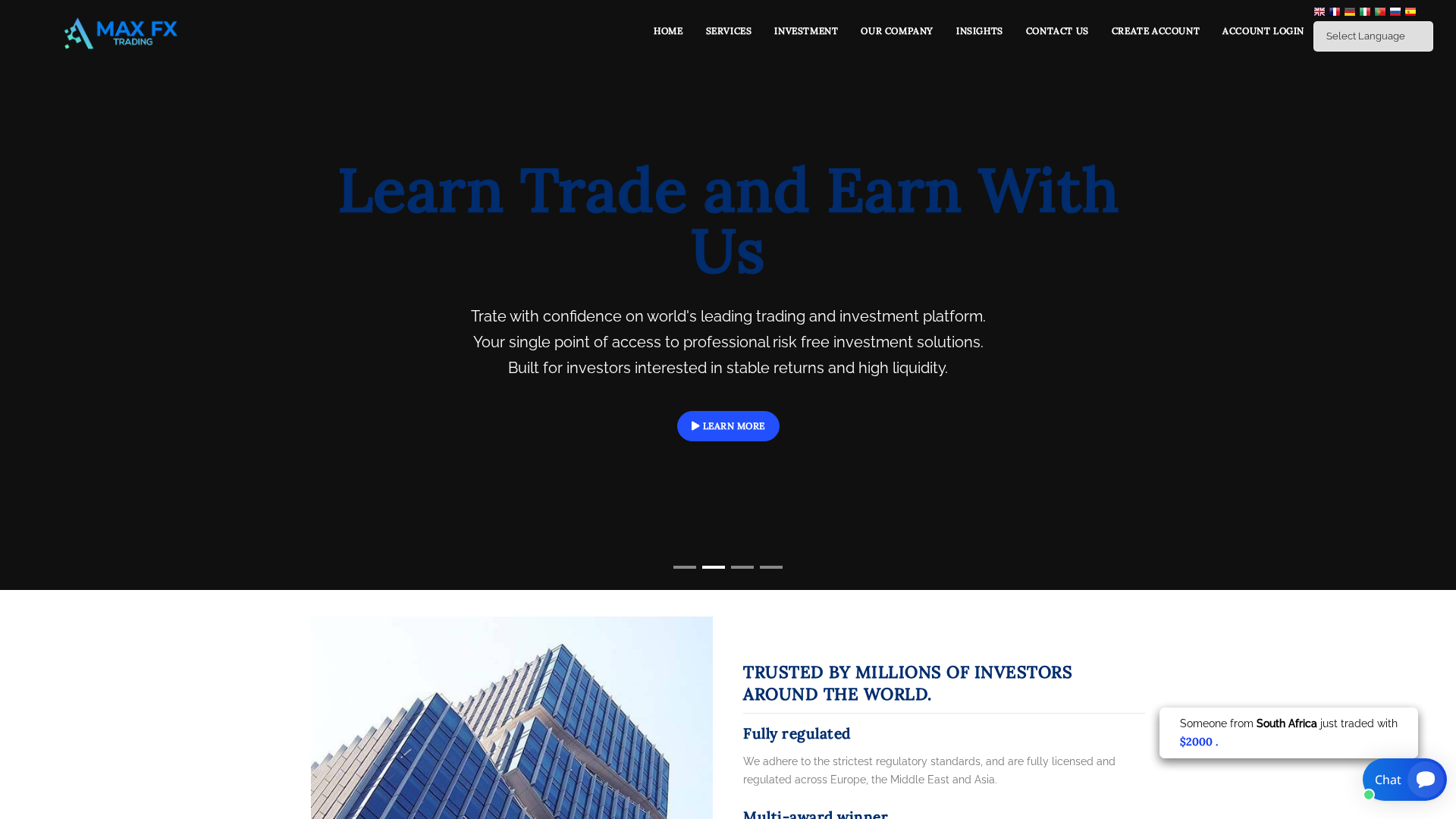 Screenshot of maxfxtrading.live