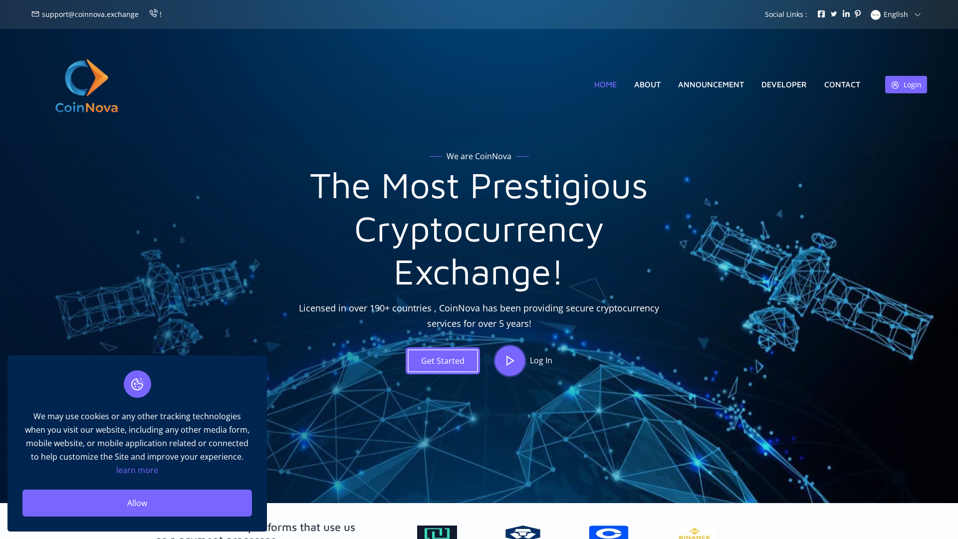 Screenshot of coinnova.exchange