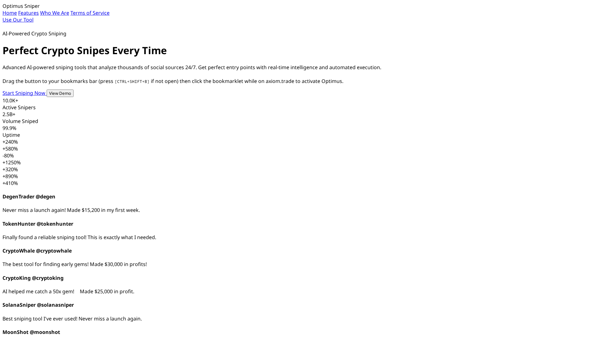Screenshot of optimus-bot.trade