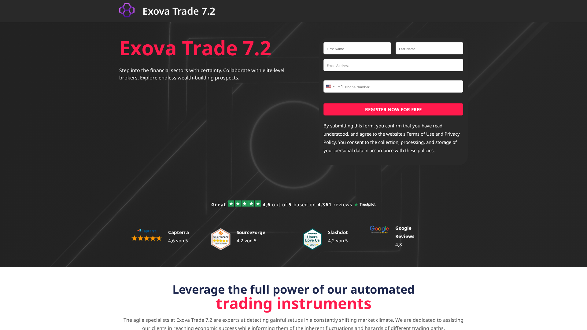 Screenshot of exovatrade72.com