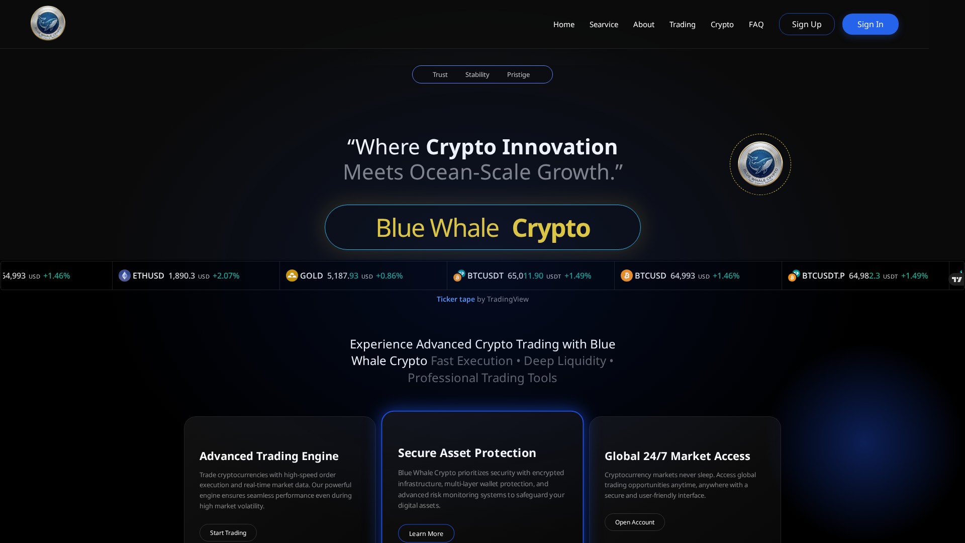 Screenshot of bluewhalecrypto.com