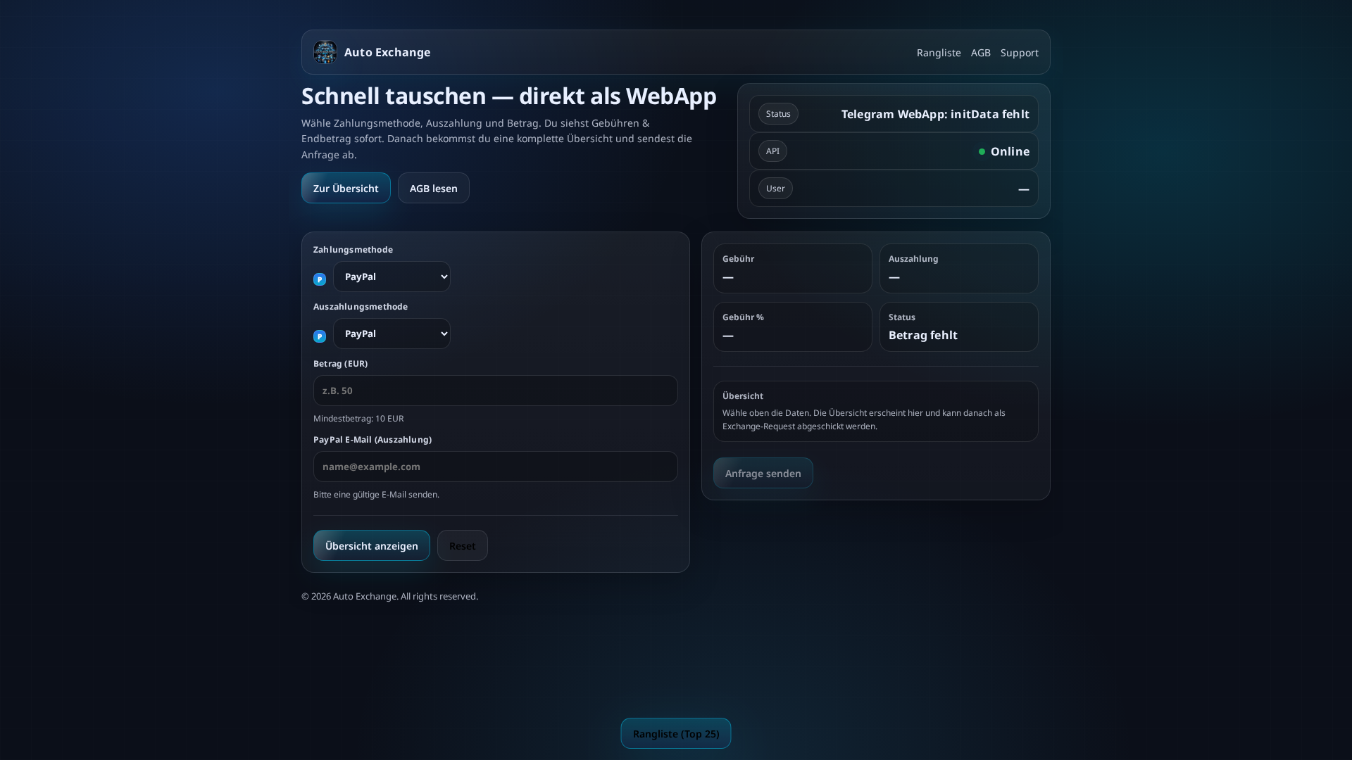 Screenshot of autoexchange.io