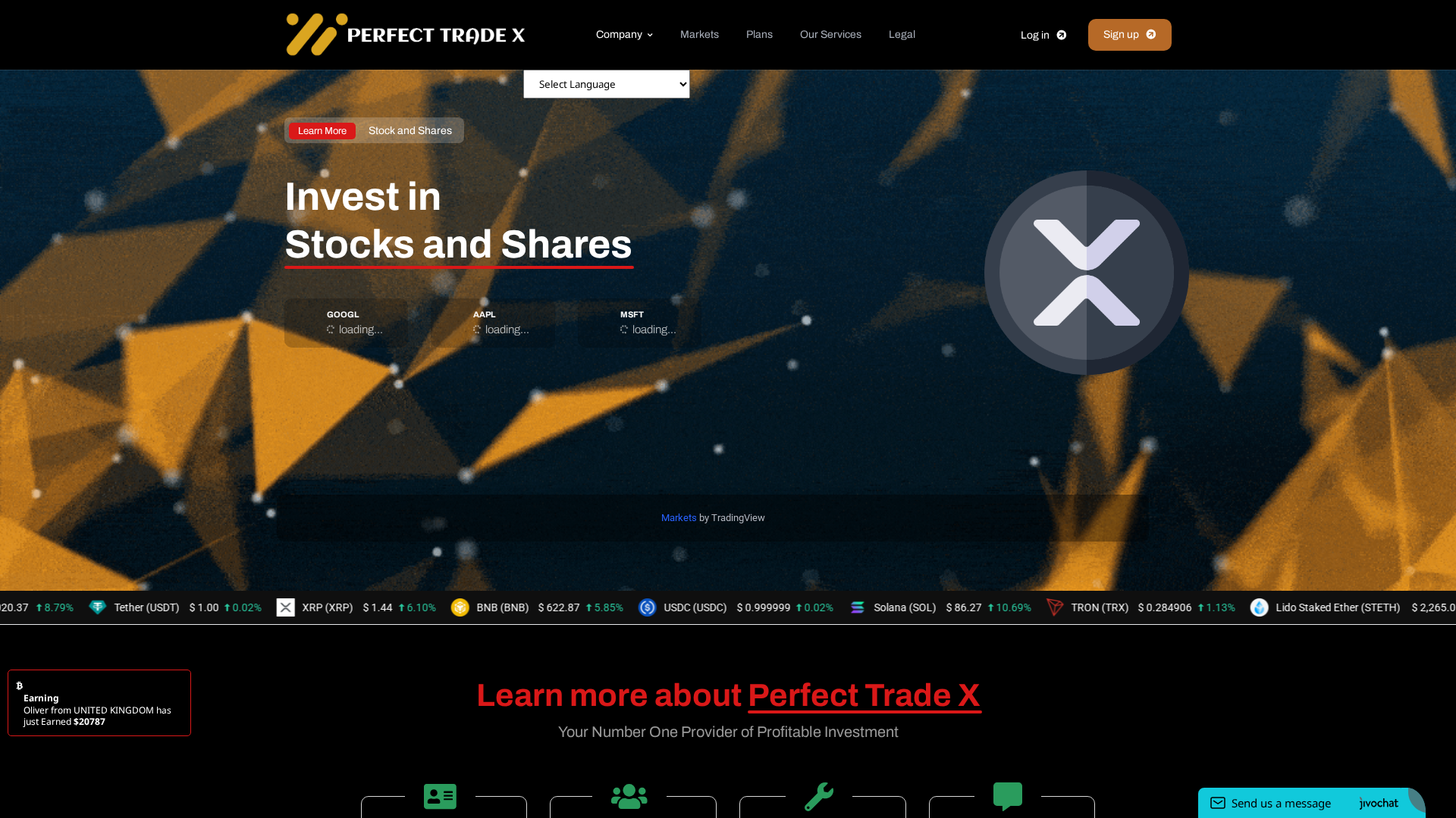 Screenshot of perfecttradex.live